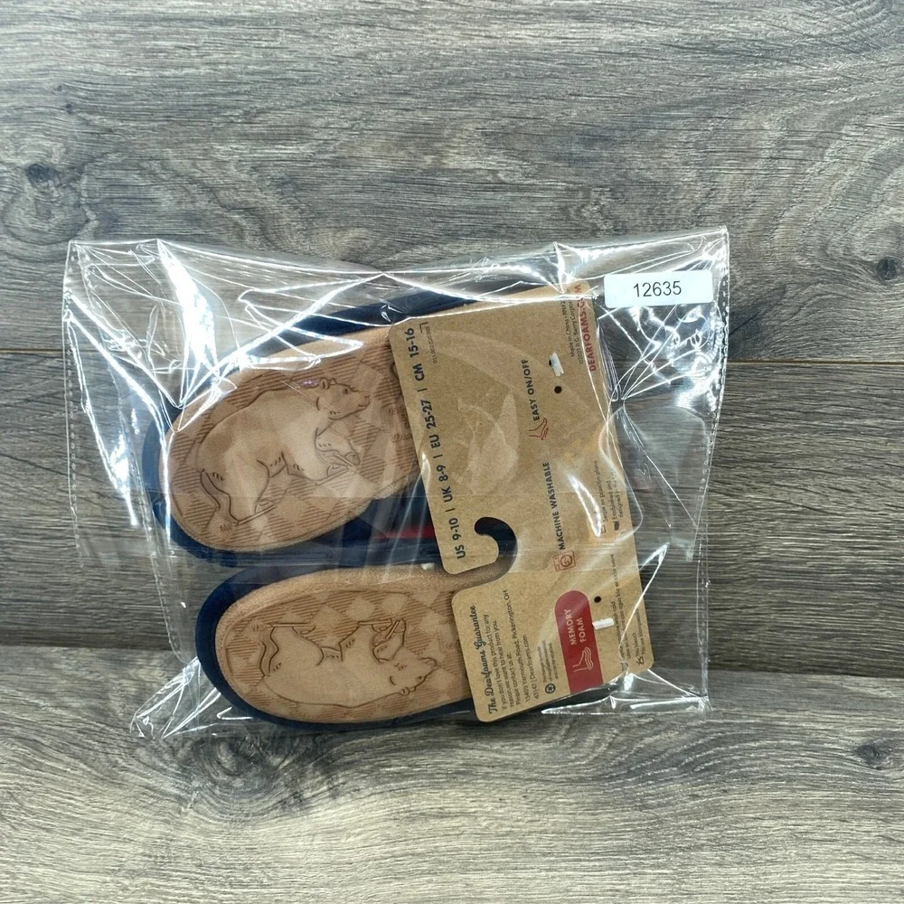 Lil‎ Bear Dearfoam Slippers Youth Size 9 - 10 Plaid Red Blue Cozy Comfort Sherpa